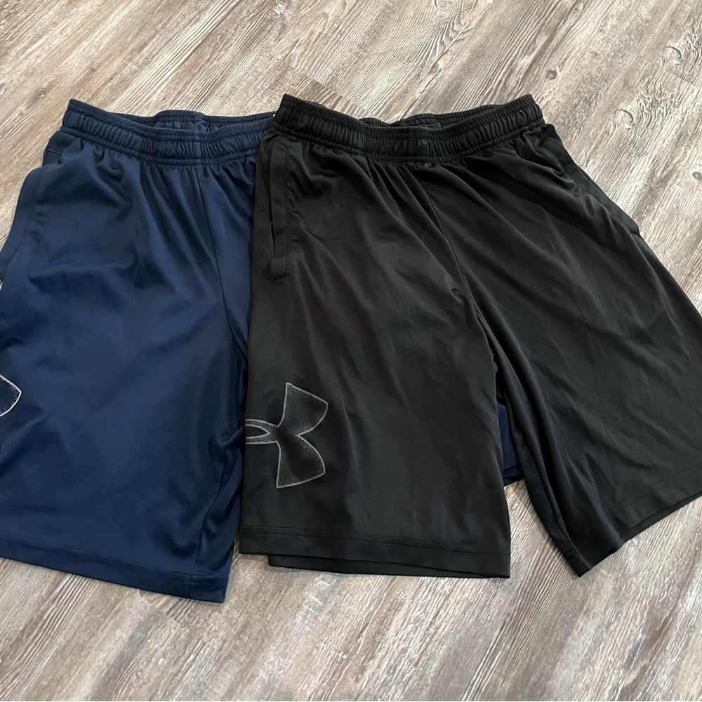 2 Under Armour Men's Shorts, Black and Navy, S heatgear, loose